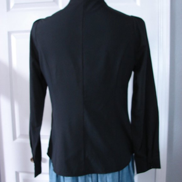 Black 2XL Button Front Shoulder Overlay Tie Business Everyday Classic L/S Blouse - Picture 4 of 11